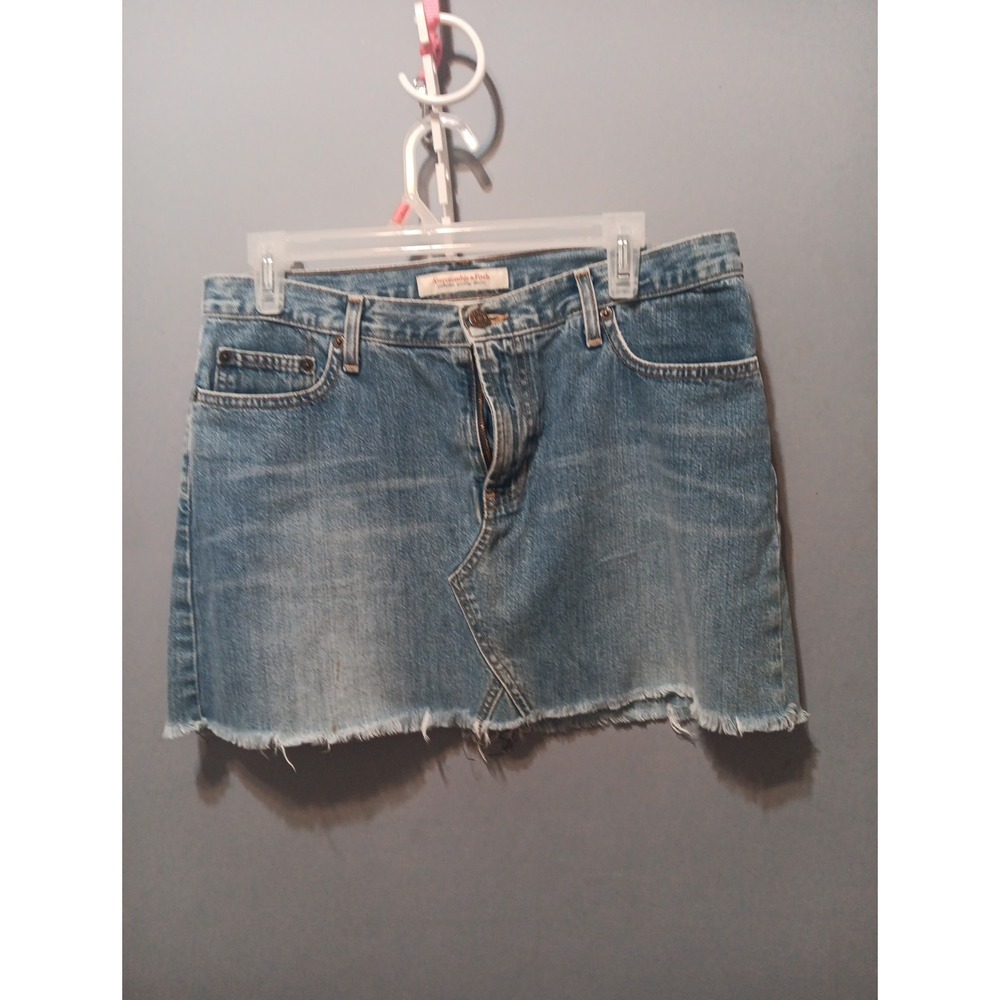 Abercrombie & Fitch Y2K Womens Blue Denim Micro Mini Skirt Size 8 Distressed